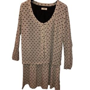 ba&sh Button-Front Dress with Black and Cream Pattern